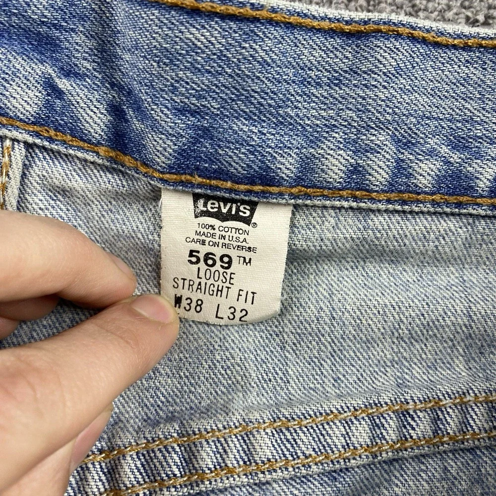 Levis 569 Loose Straight Fit Jeans‎ Mens 38x26.5 Blue Medium Wash Hemmed VTG